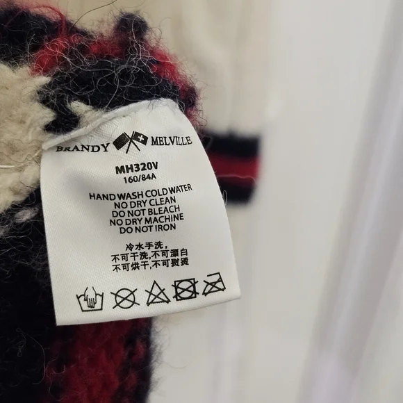 Brandy Melville NIKKI Cream/Red/Navy Cable Knit Oversized Wool Sweater,One Size - Picture 12 of 16